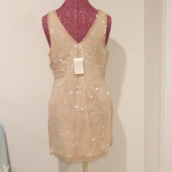 A New Day Champagne Sleeveless V Neck Sequin Mini A Line Dress, Size S - Picture 7 of 10